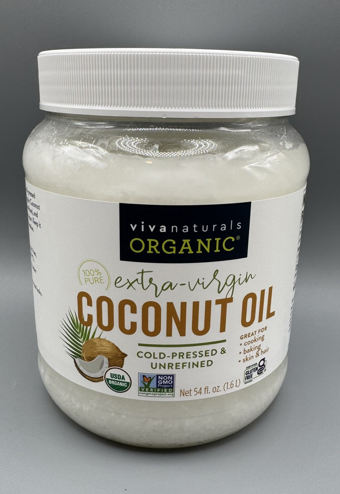 Viva Naturals Organic Coconut Oil, 54 fl oz – Unrefined – Best by 07-14-2027