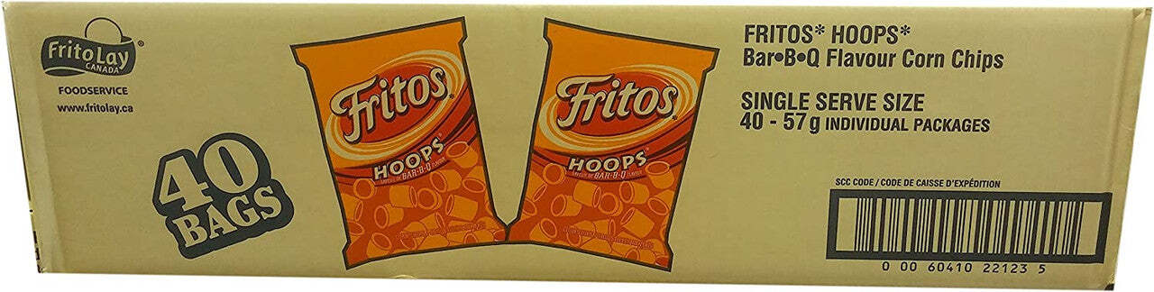 FRITOS Hoops, Box of Barbecue Flavoured Corn Chips, (40ct x 57g/2oz.)