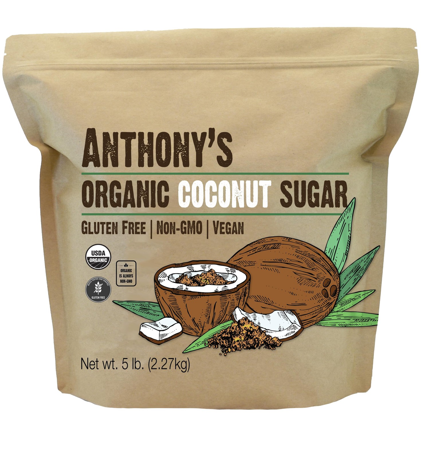 Anthonys Organic Coconut Sugar 5lbs, Non-GMO and 80 Ounce (Pack of 1), Brown