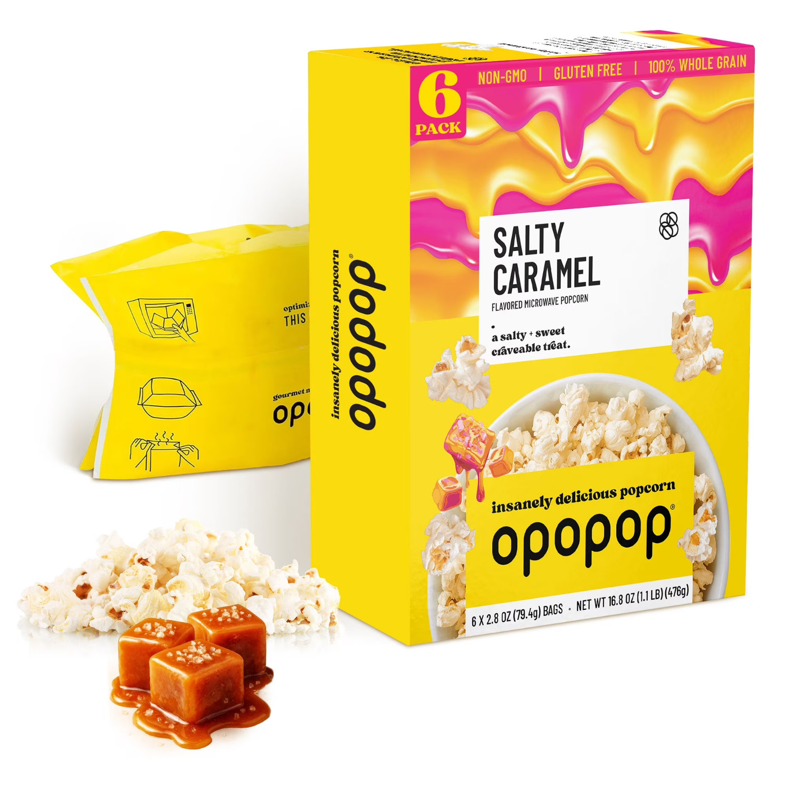 Opopop Microwave Popcorn Salty Caramel Flavor 2.8oz/6ct