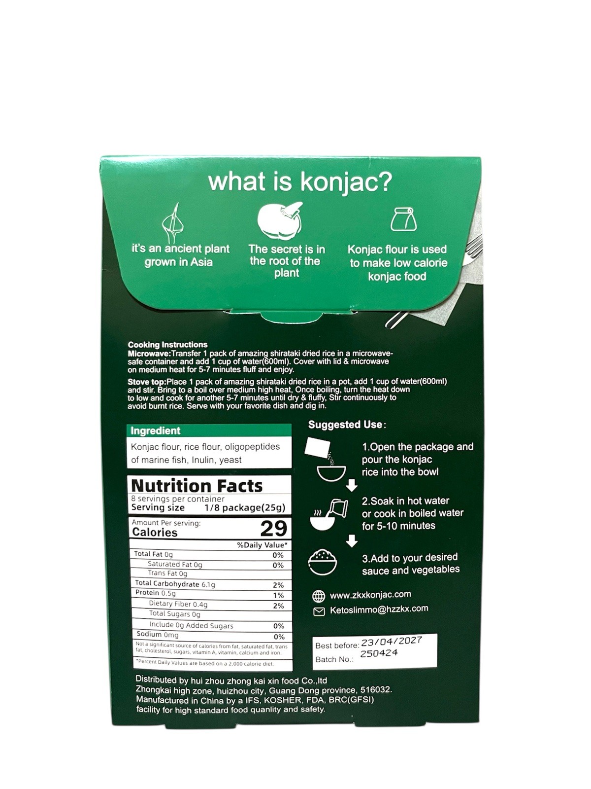 Konjac Dry Rice Gluten Free Plant Based Low Carb Vegan Fat Free White Rice 4pack