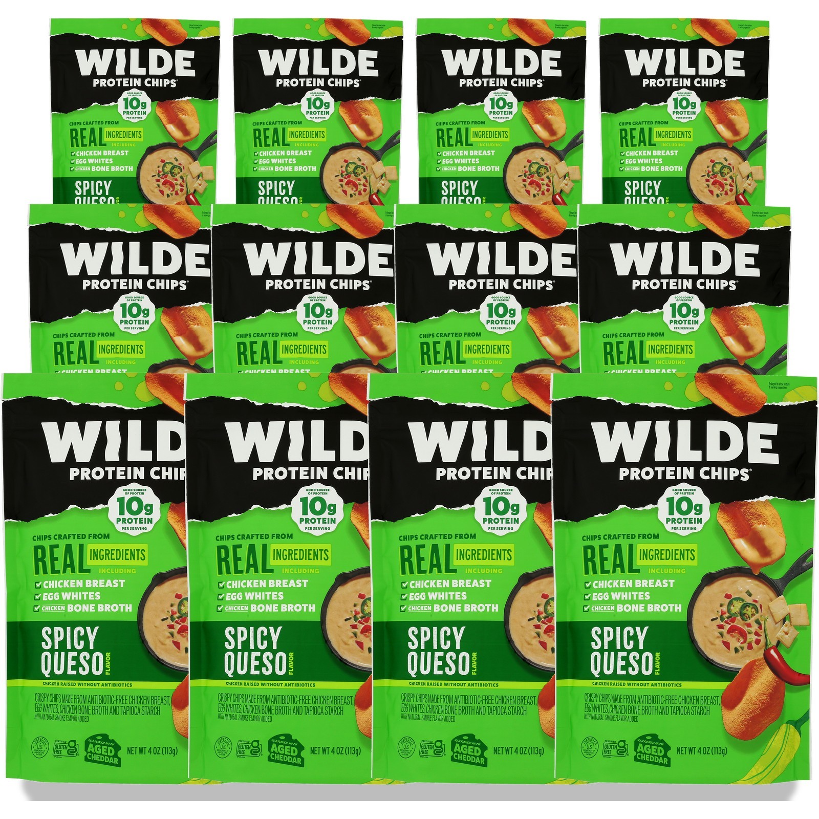 Spicy Queso Protein Chips Wilde 4 Oz 113G 12 Pack