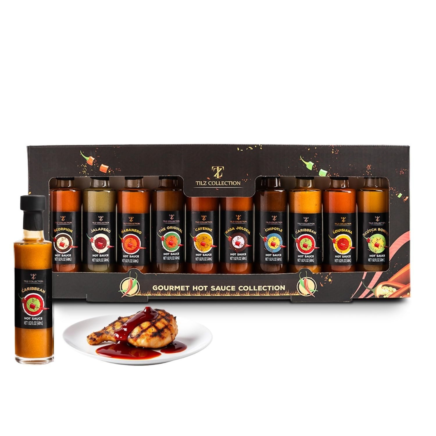 Hot Sauce Gift Set 10 Flavors Gourmet Chili Sauce BBQ Vegan Gift Box