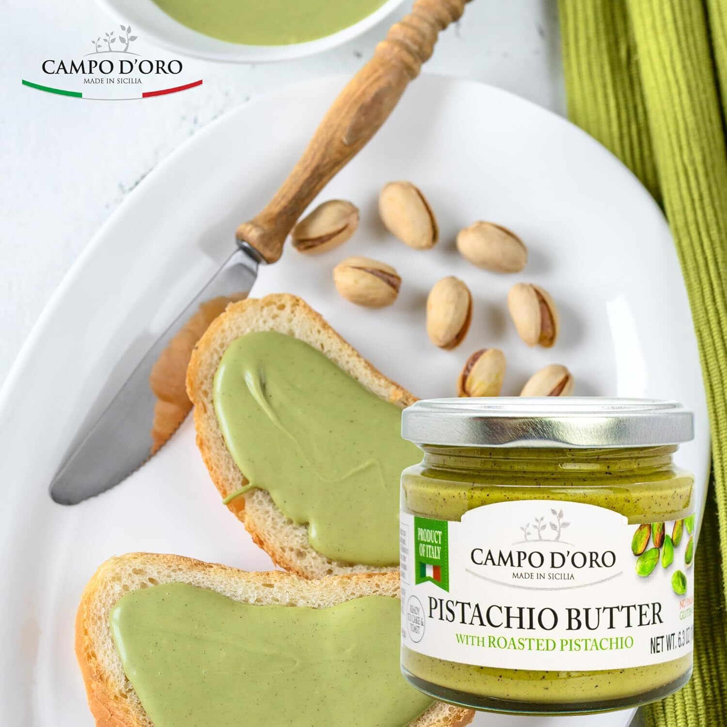Pistachio Nut Butter, 6.35 Oz (180G) Sweet Sicilian Pistachio Cream Spread , USA