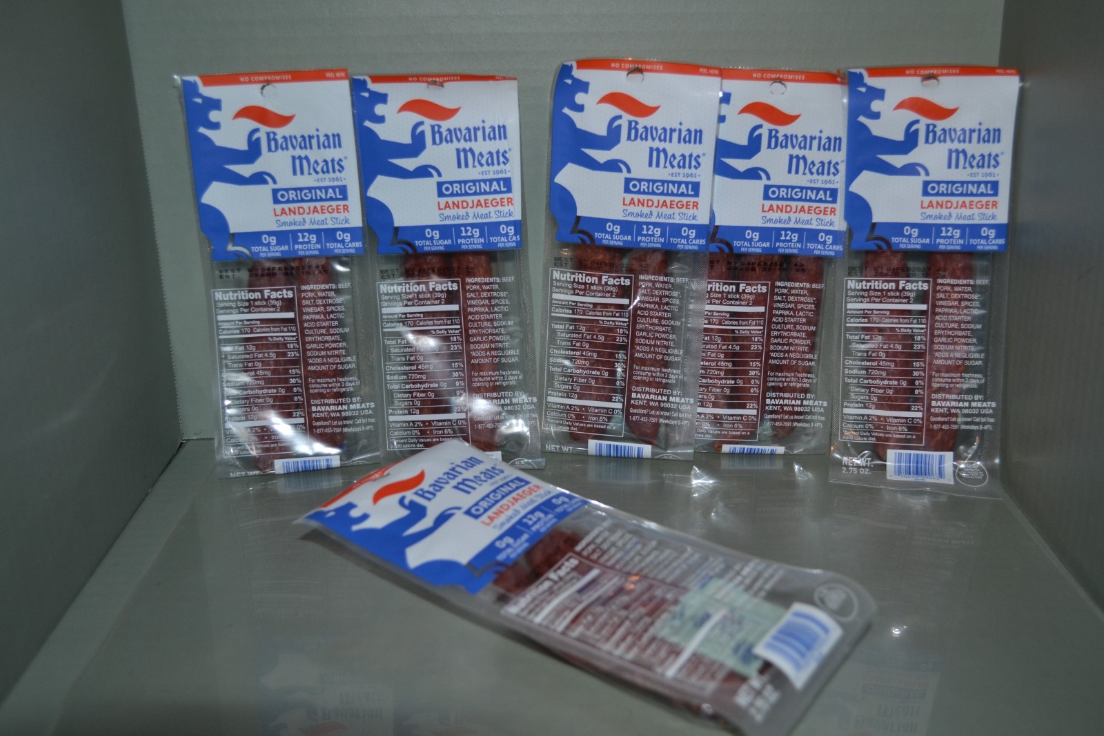 (6) Landjaeger Smoked Sausage Snack Sticks, German Style 2.75 oz, 2 In Each 2/27