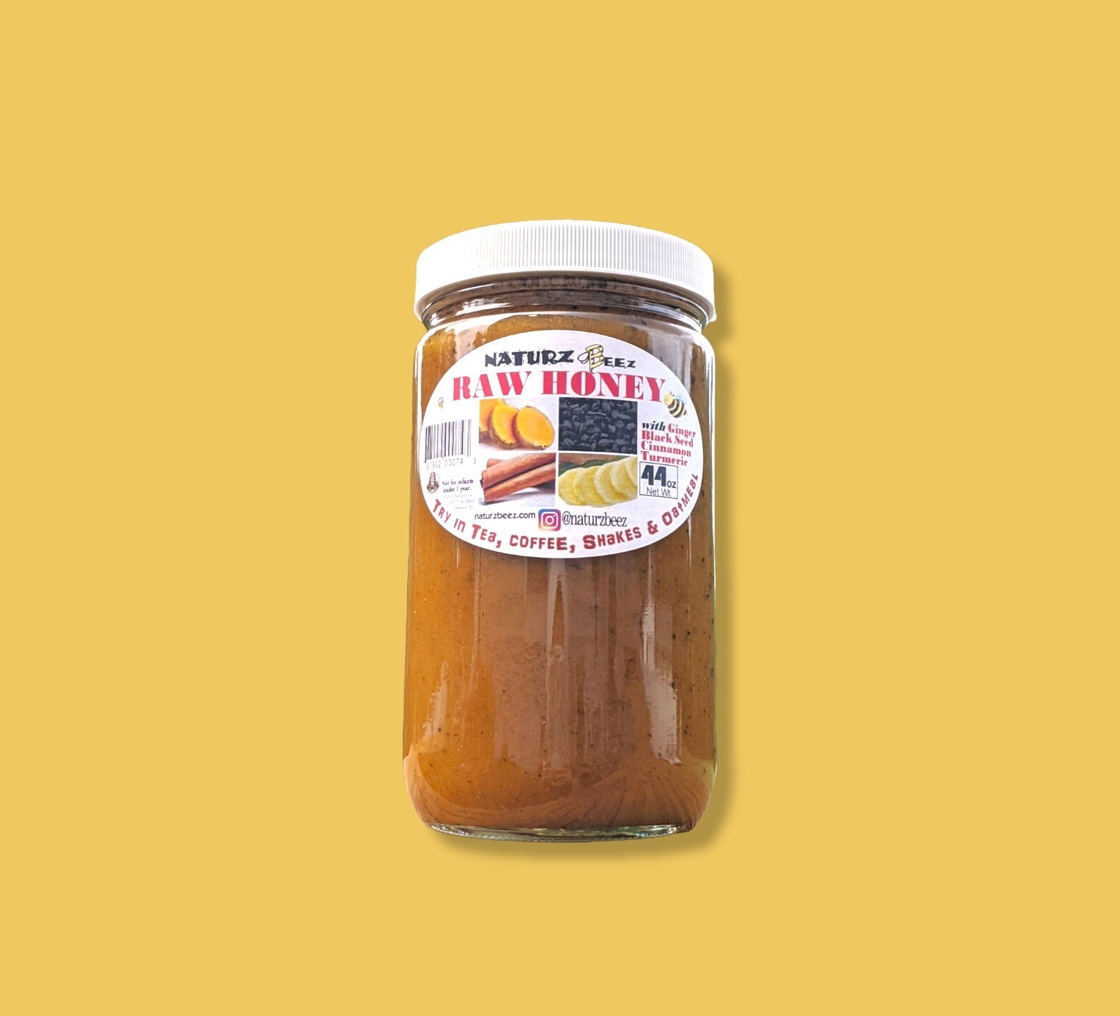 RAW HONEY w/ GINGER, TURMERIC, CINNAMON & BLACK SEED 44oz / 1.25kg 100% PURE RAW