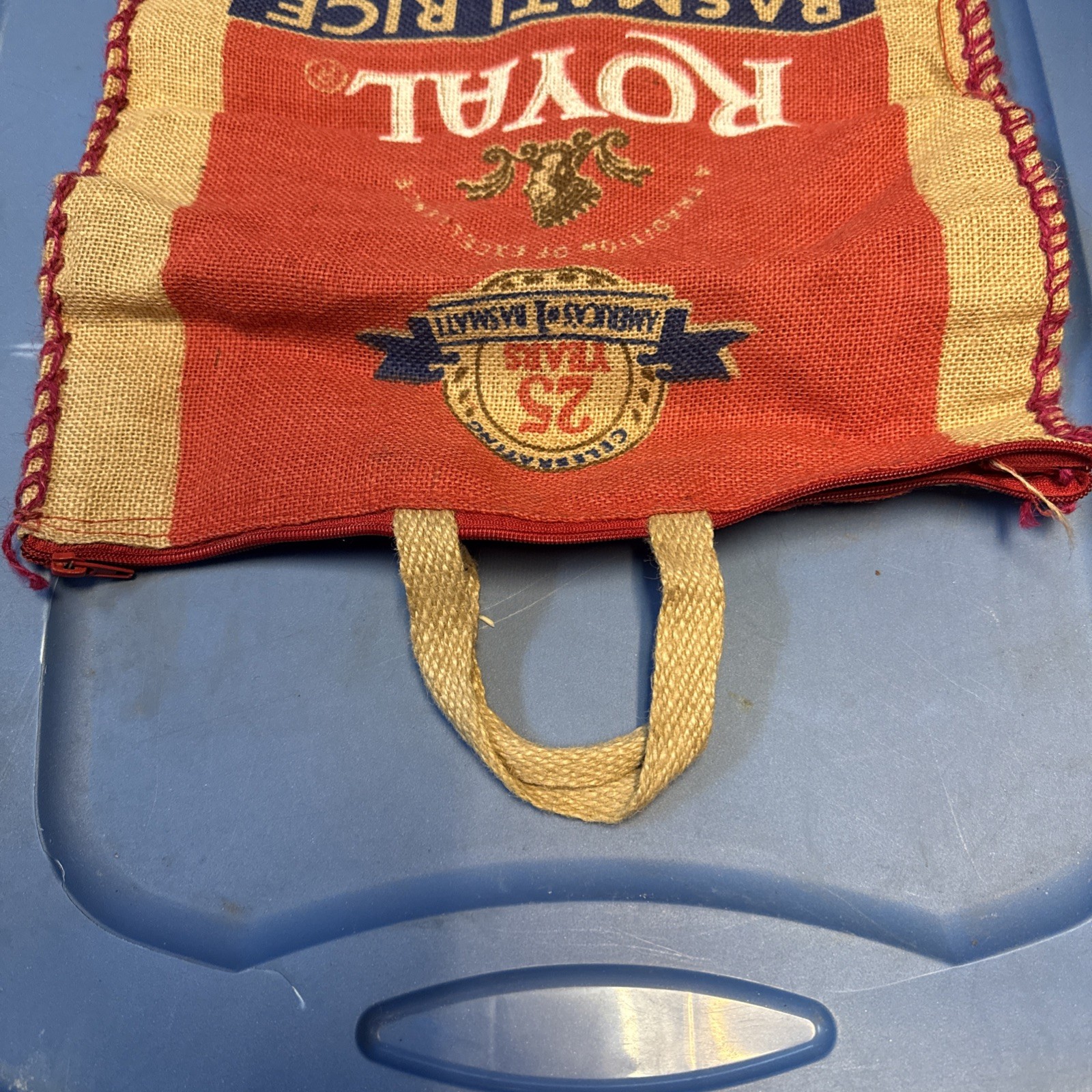 Royal Basmati Rice Bag 20lbs Burlap Handles Zipper Heavy Duty 25th Anniv No Rice
