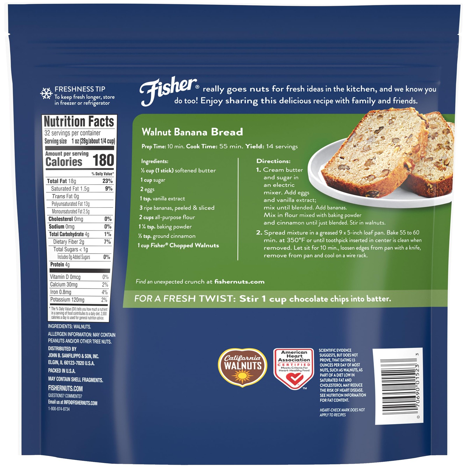 Fisher Chopped Walnuts 2 Lb, 100% California Unsalted Walnuts for Baking & Co…