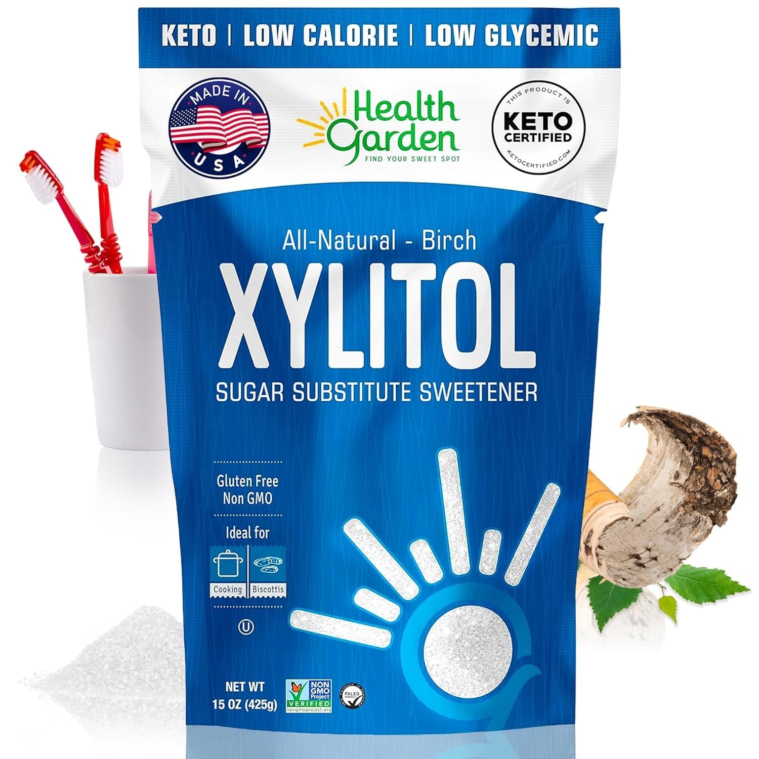 Birch Xylitol Sweetener, 15 oz Bag – 100% BirchDerived Xylitol Sugar Substitu…