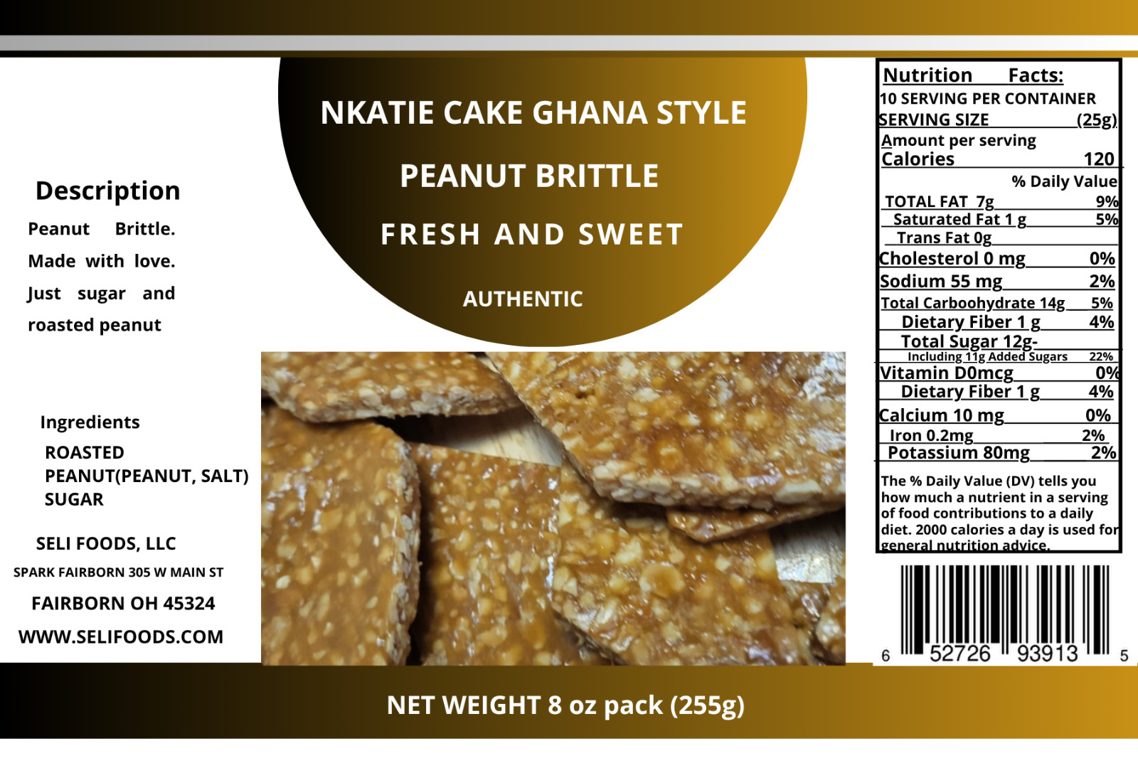 Gourmet Peanut Brittle Candy -Ghana Style nkatie cake. All Ages Friendly 8 oz