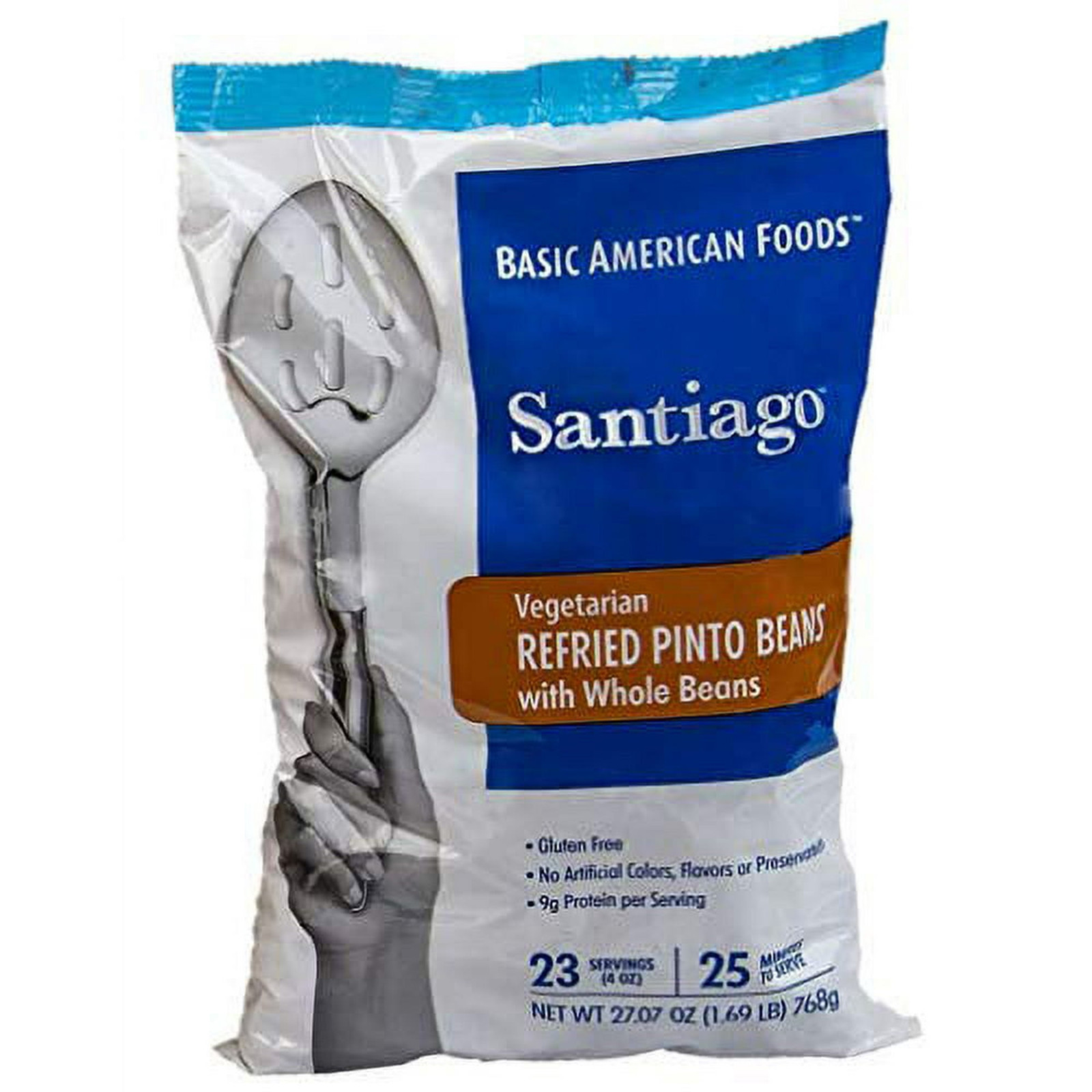 Santiago Vegetarian Refried Pinto Beans, with Whole Beans Mix, 27.09oz (6 Pack)