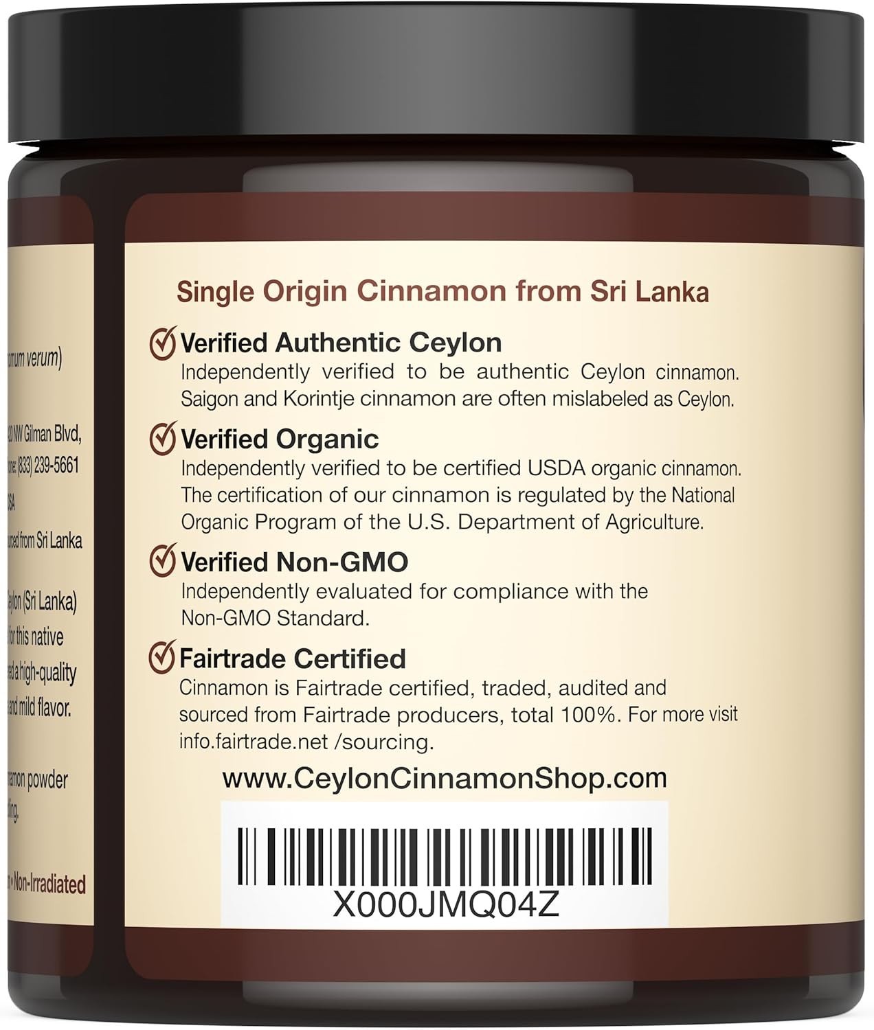 Fairtrade Certified Organic Ceylon Cinnamon Powder – 8 oz for Baking & Smoothies