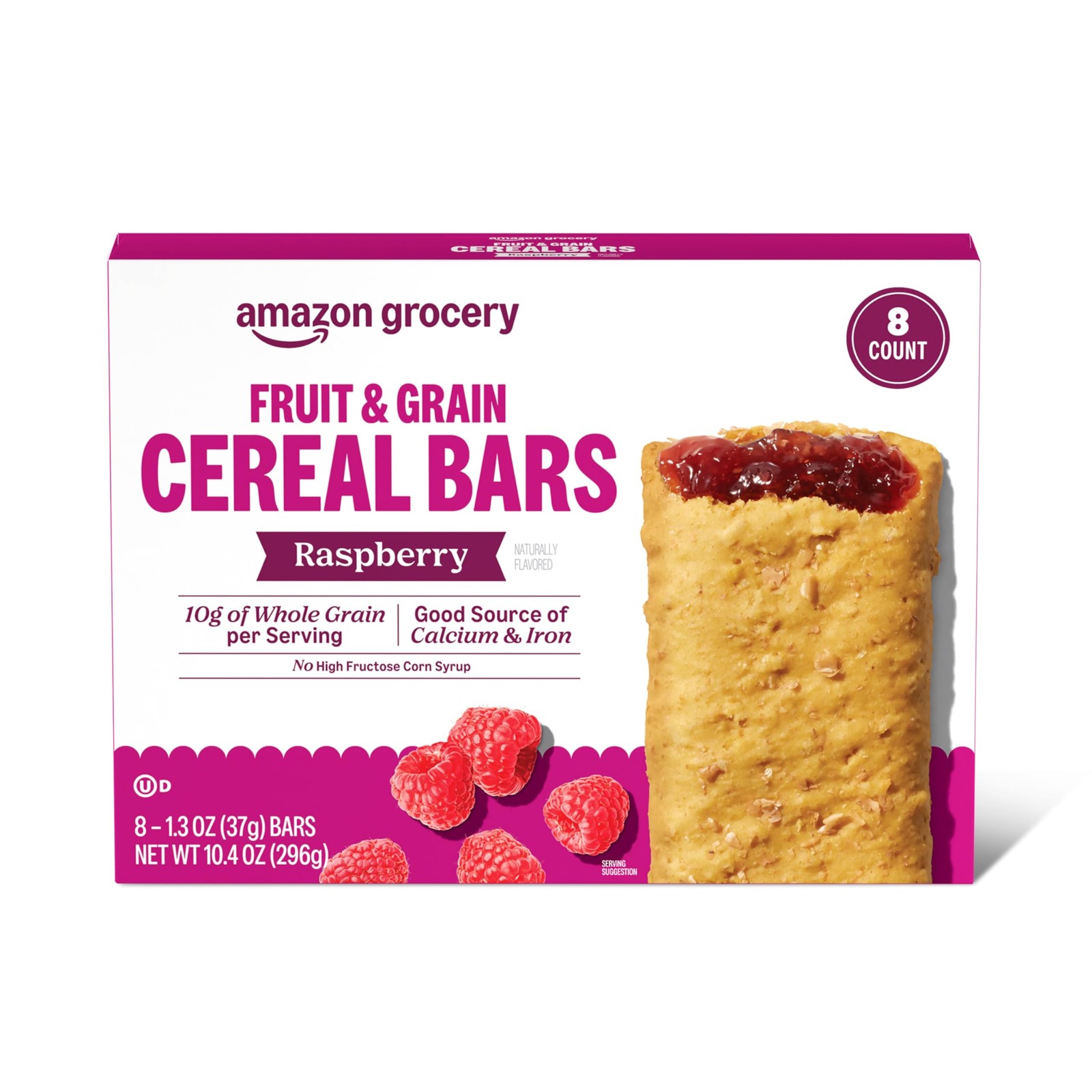 Amazon Grocery, Fruit & Grain Cereal Bars, Raspberry, 1.3 8 Count (Pack of 1)