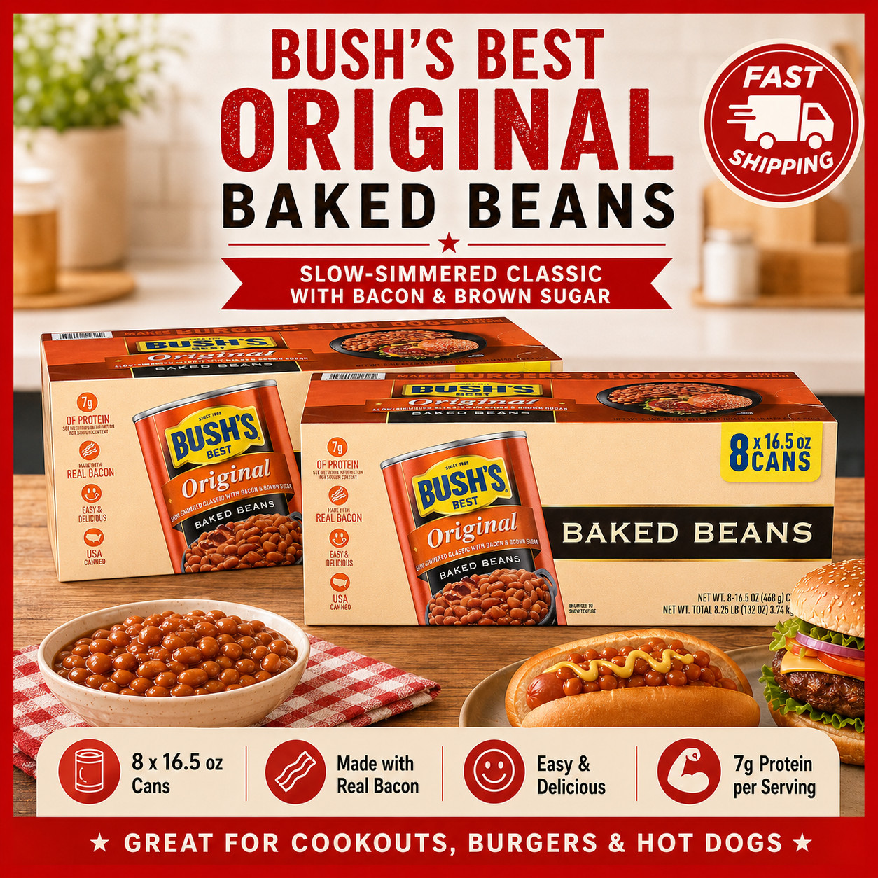 2 Pack Bush’s Original Baked Beans (16.5 oz, 8 ct.)