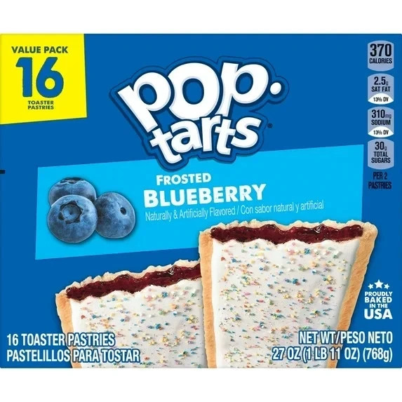 Pop-Tarts Frosted Blueberry Toaster Pastries, Breakfast Foods, Shelf-Stable, 27.