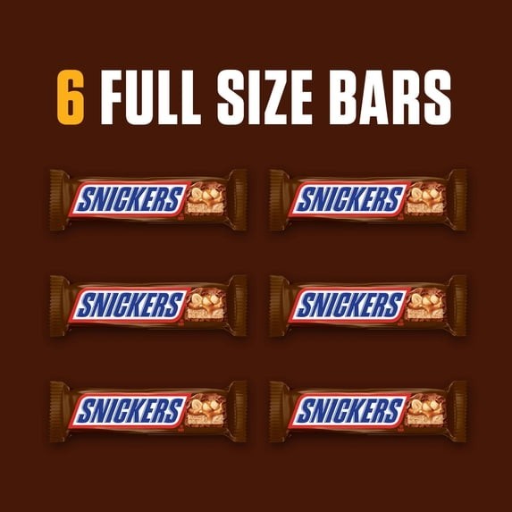 Snickers Full Size Chocolate Candy Bars 6 Pack 11.16 oz 1 or 2 Pack