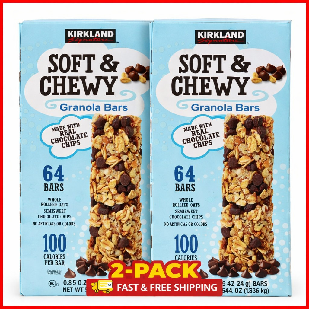 2-Pack Kirkland Soft & Chewy Granola Bars, Chocolate Chip 64 Count Snack Bars