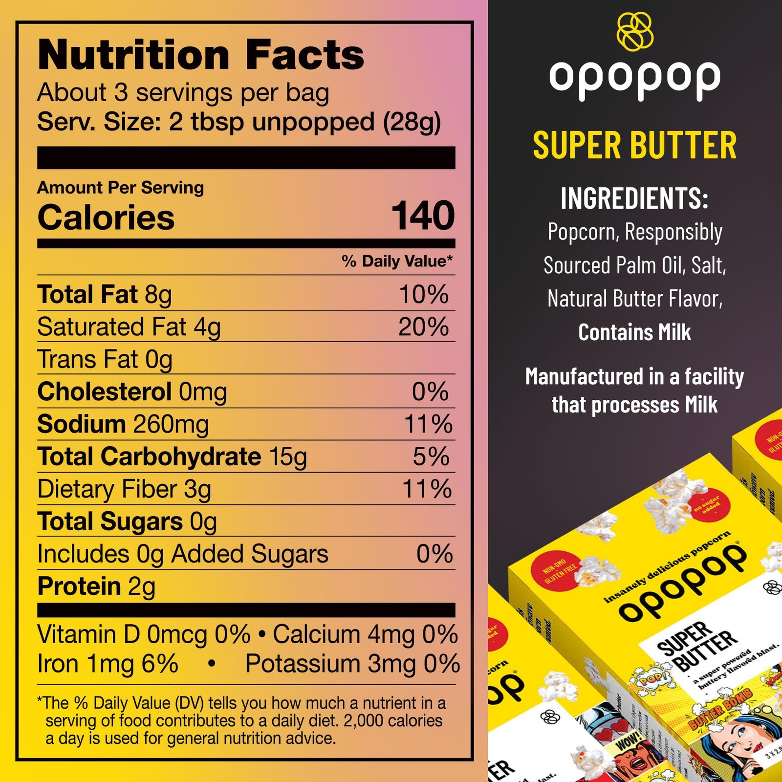 Opopop Microwave Popcorn Super Butter 2.8 oz., 9Count Butter Popcorn, Flavo…