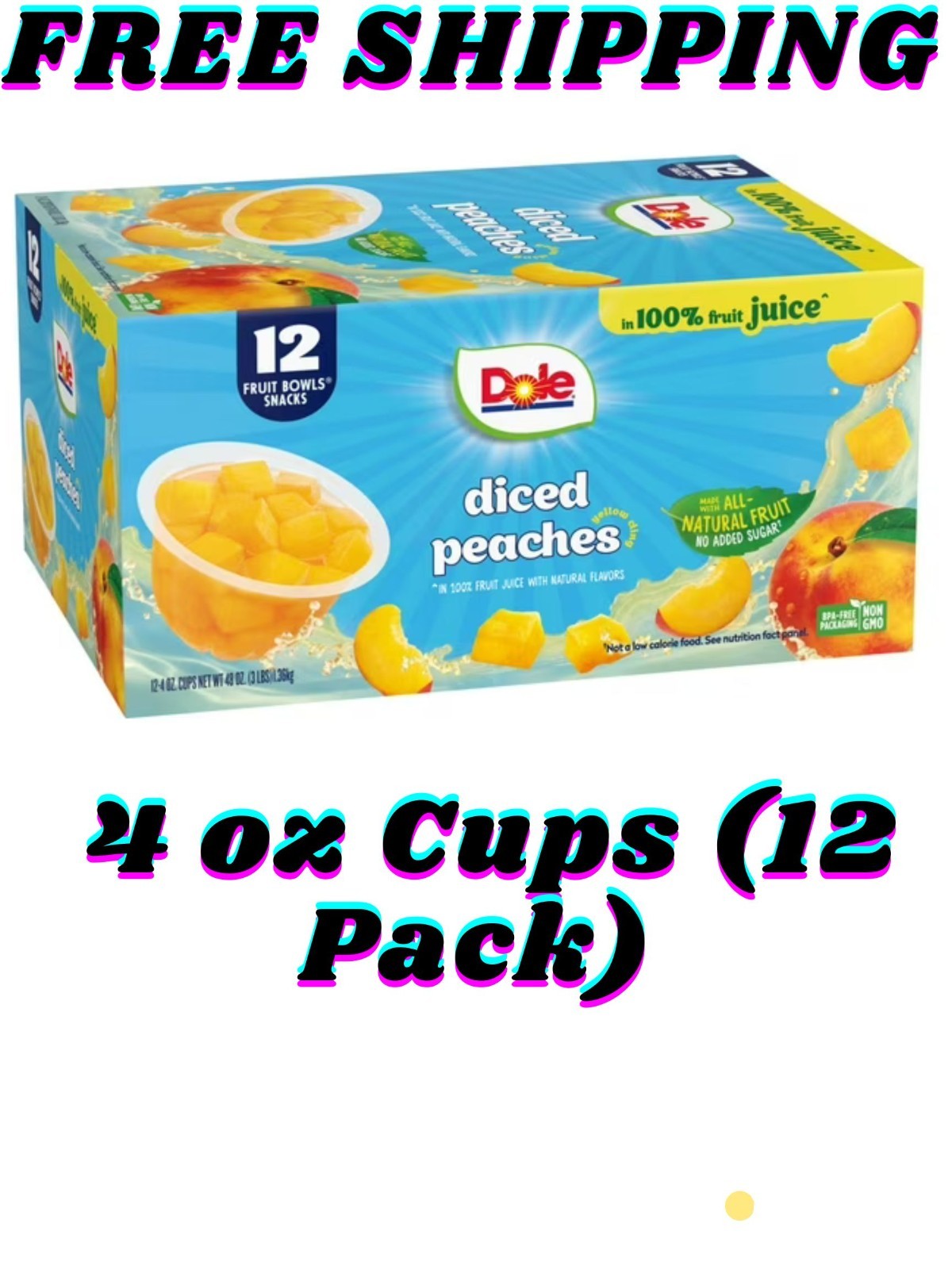 Dole Diced Peaches in 100% Juice^ – Dole Fruit Bowls Snacks – 4 oz Fruit Bowls –