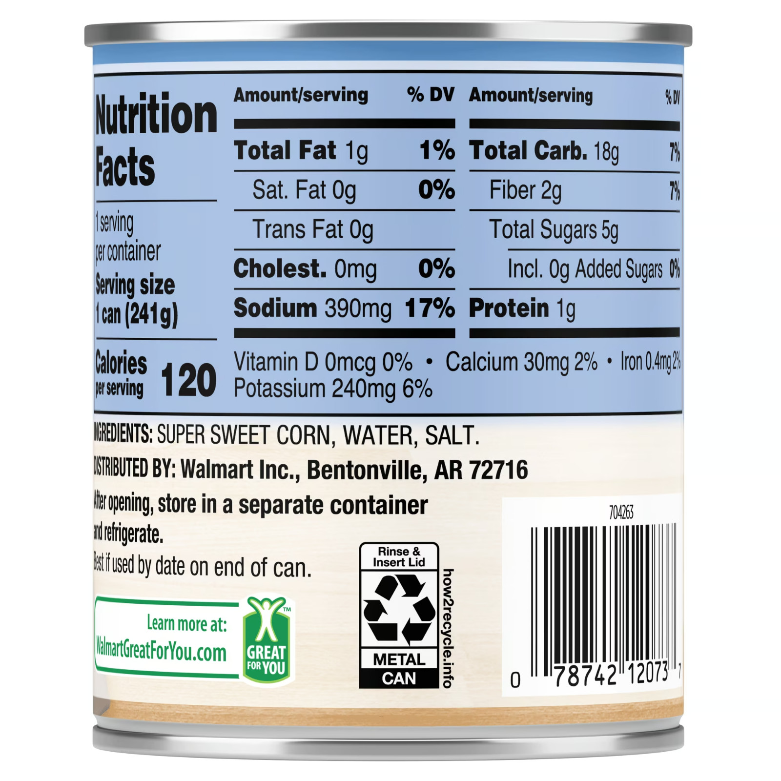 Great Value Golden Sweet Whole Kernel Corn, 8.5 oz (12-Pack)
