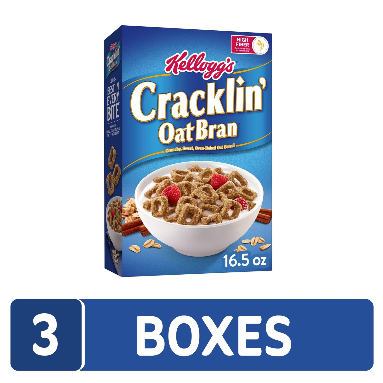 Kellogg’s Cracklin’ Oat Bran Cereal Fiber Family Size 3 Boxes