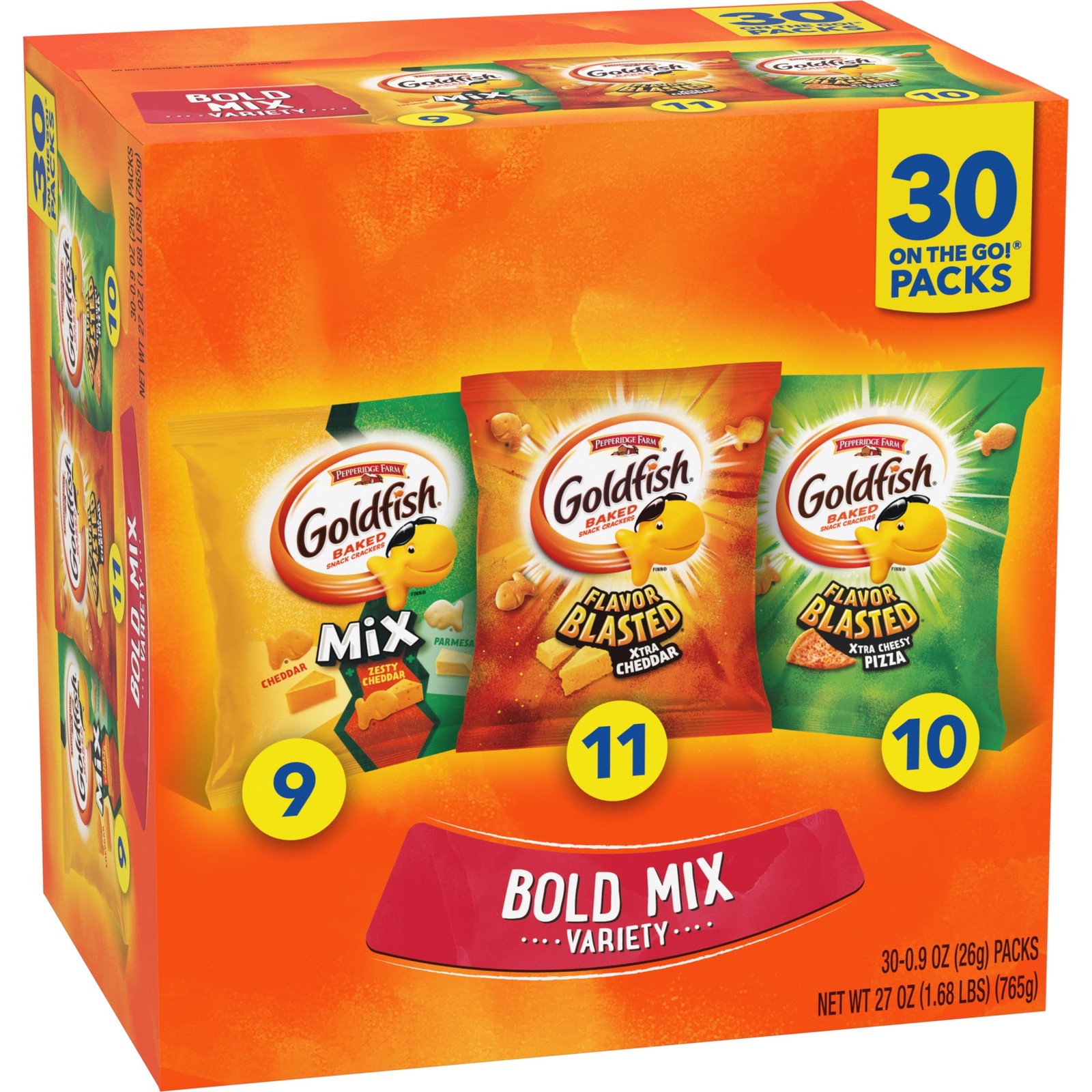 Goldfish Bold Mix Variety Pack Snack Crackers, 1 oz Snack Packs, 30 Count