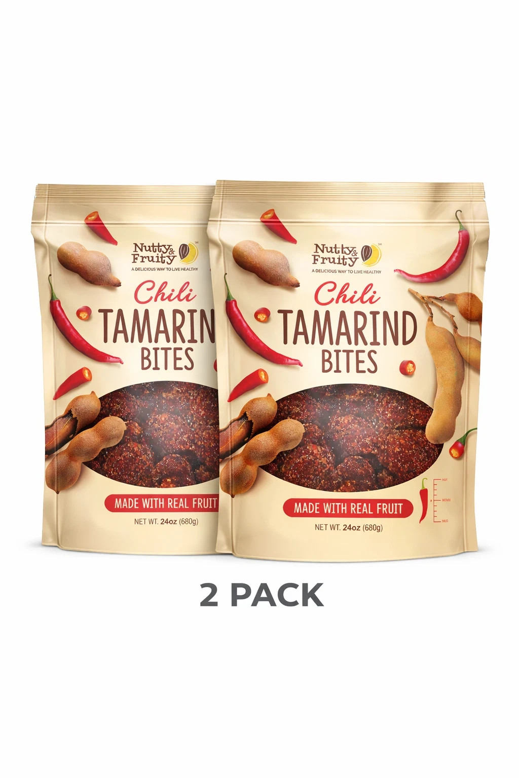 2 Pack Nutty & Fruity Chili Tamarind Bites 24 oz Gluten Free Real Fruit Snack