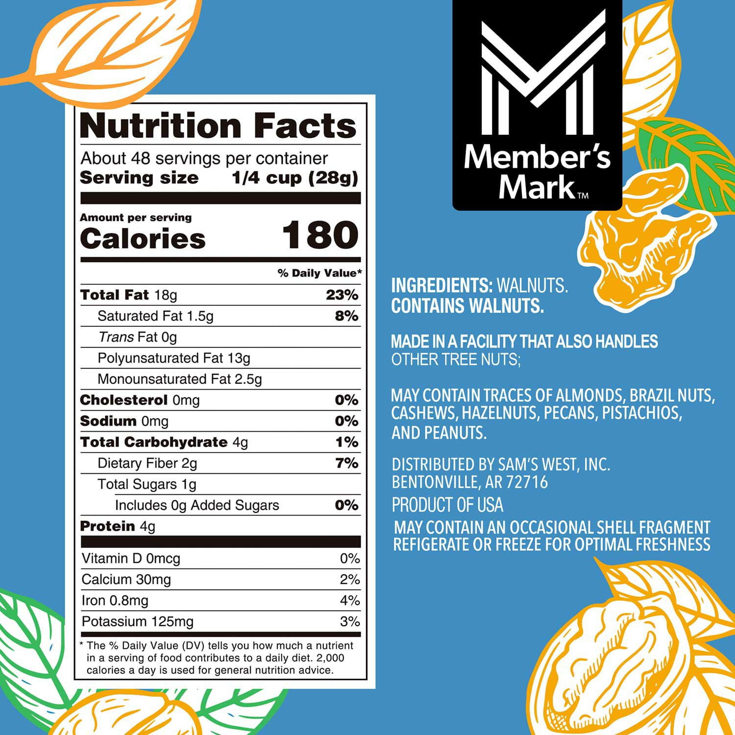 Member’s Mark Natural Shelled Walnuts, 3 lbs Bulk Pack Fresh Nuts