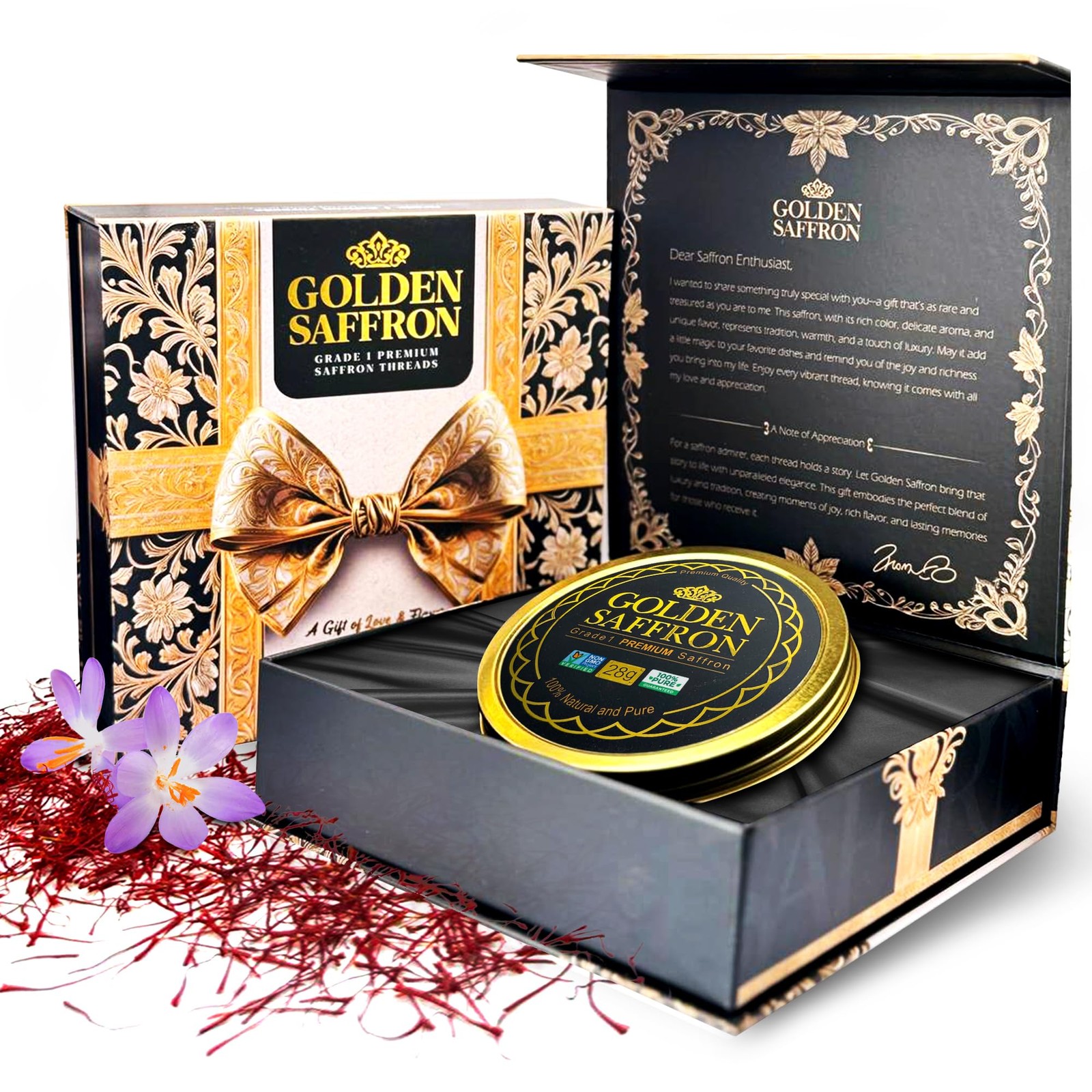 Golden Saffron Luxtury Gift Box, Premium All Red Saffron Threads, Grade A+ Su…