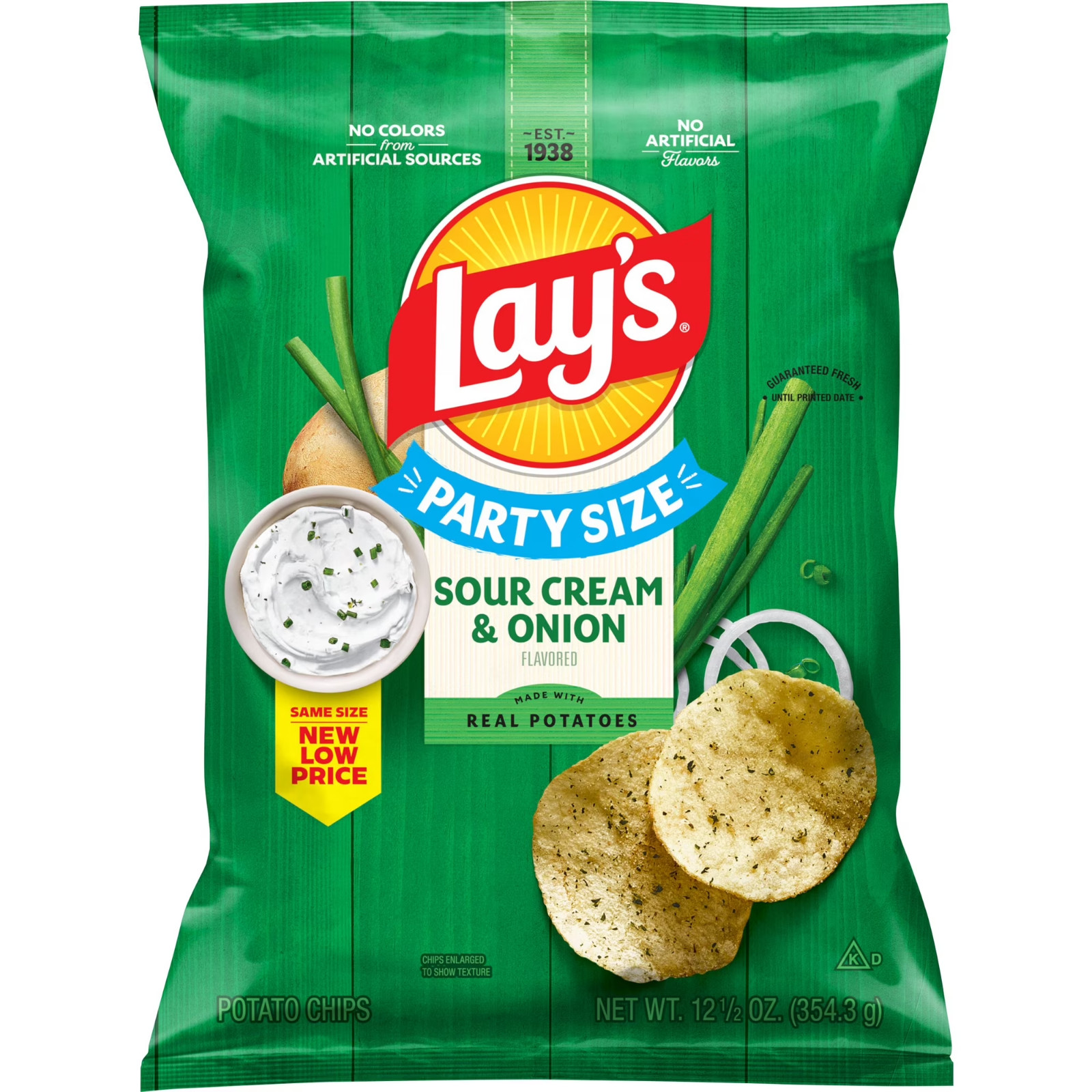 Lay’s Sour Cream & Onion Flavored Potato Chips, Party Size, 12.5 oz Bag.