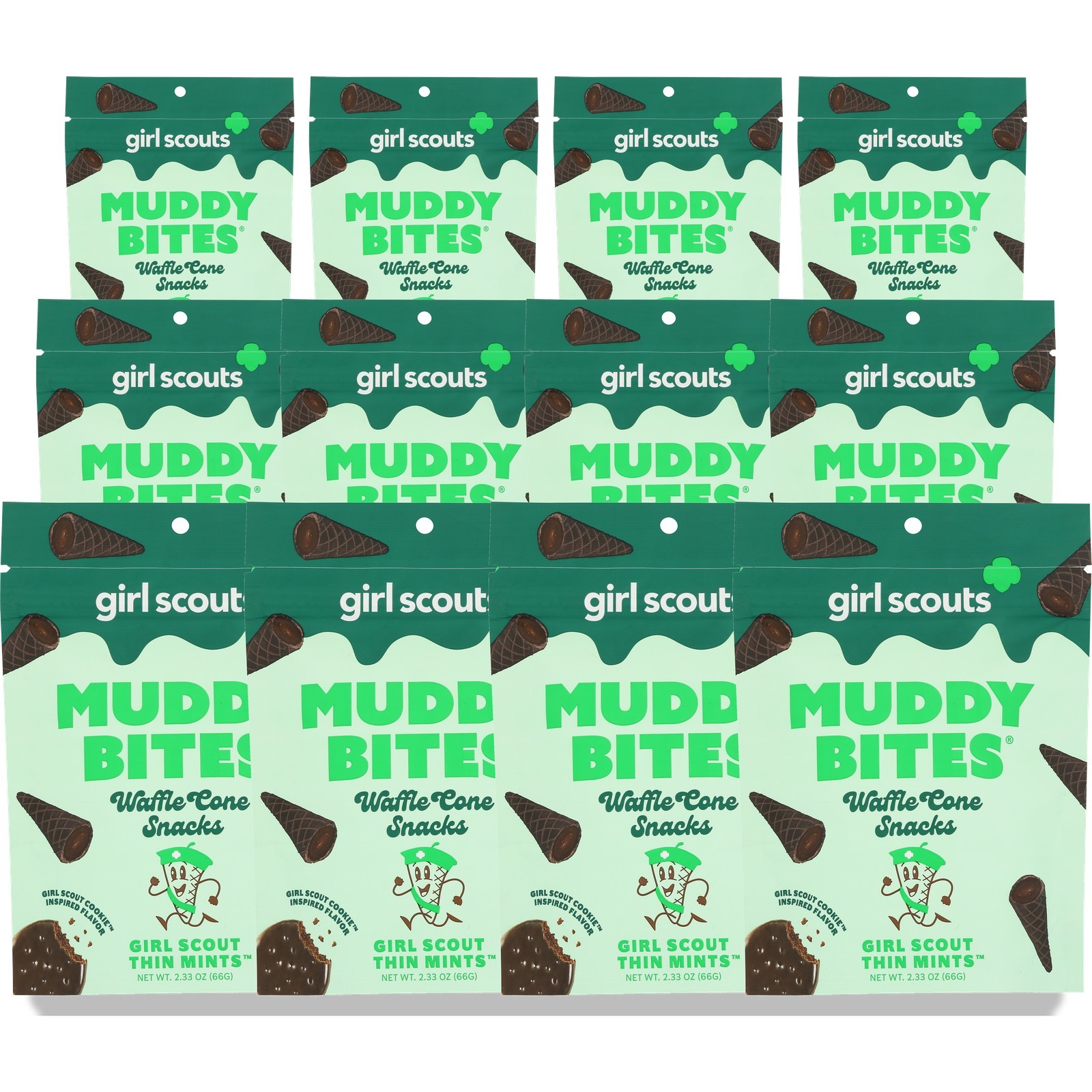 Girl Scouts Scout Thin Mints Muddy Bites Waffle Cone Snacks 2.33 Oz 12 Pack