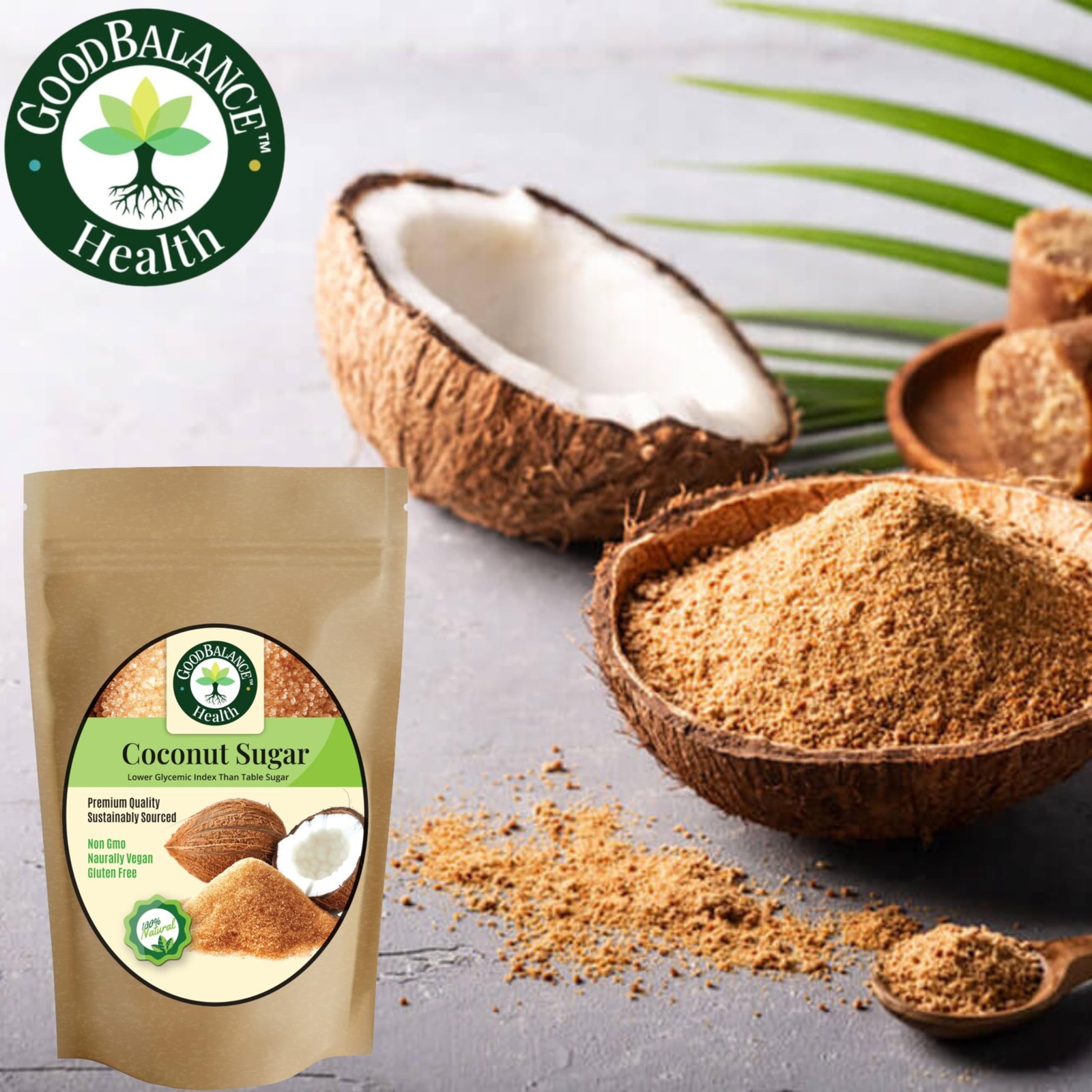 Good Balance Health Organic Coconut Sugar, 32 oz 1 Ounce (Pack of 1), golden