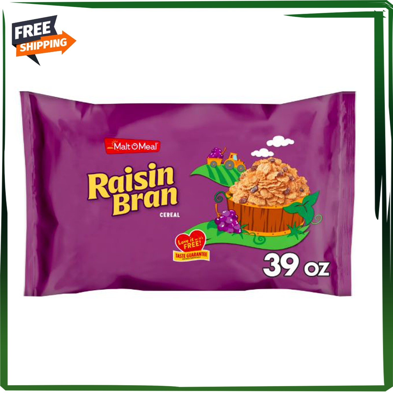 Malt-O-Meal Raisin Bran Cereal,Family Size Breakfast Cereal,39 oz Resealable Bag