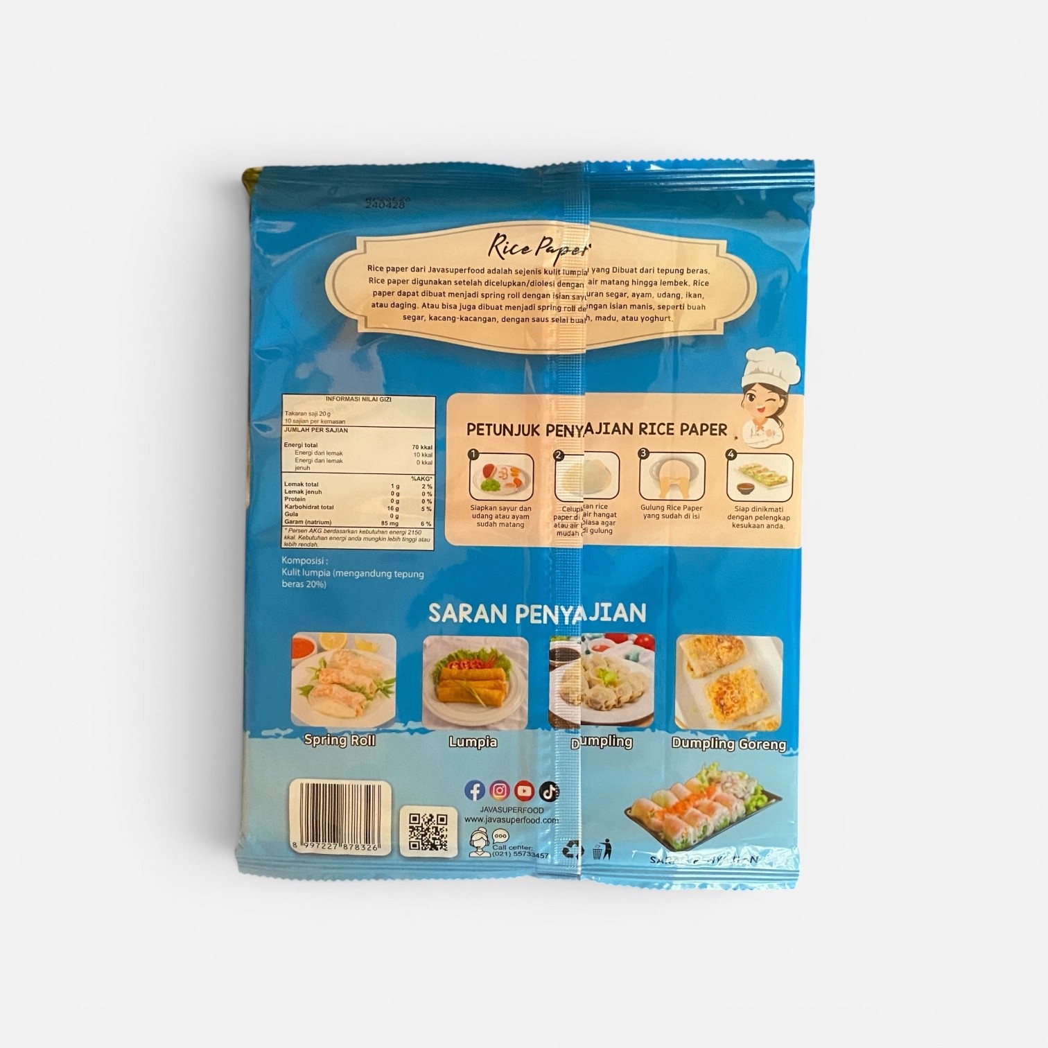 Java Super Food Square Rice Paper (20 Sheets) – Authentic Indonesian 200g