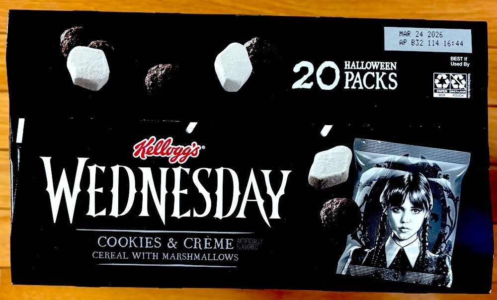 WEDNESDAY COOKIE & CREAM CEREAL – Kellogg’s Cereal – Unopened Box of 20 Packs