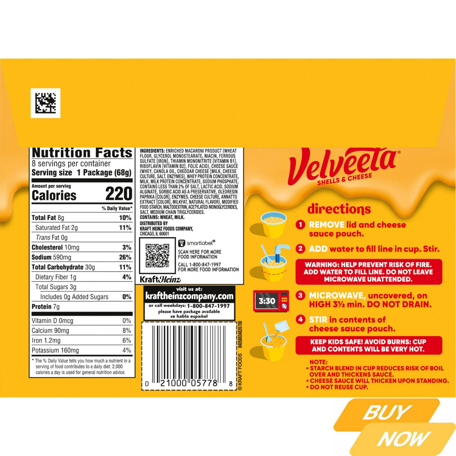 Velveeta Shells & Cheese Original Microwaveable Shell Pasta & Cheese Sauce, 8 ct