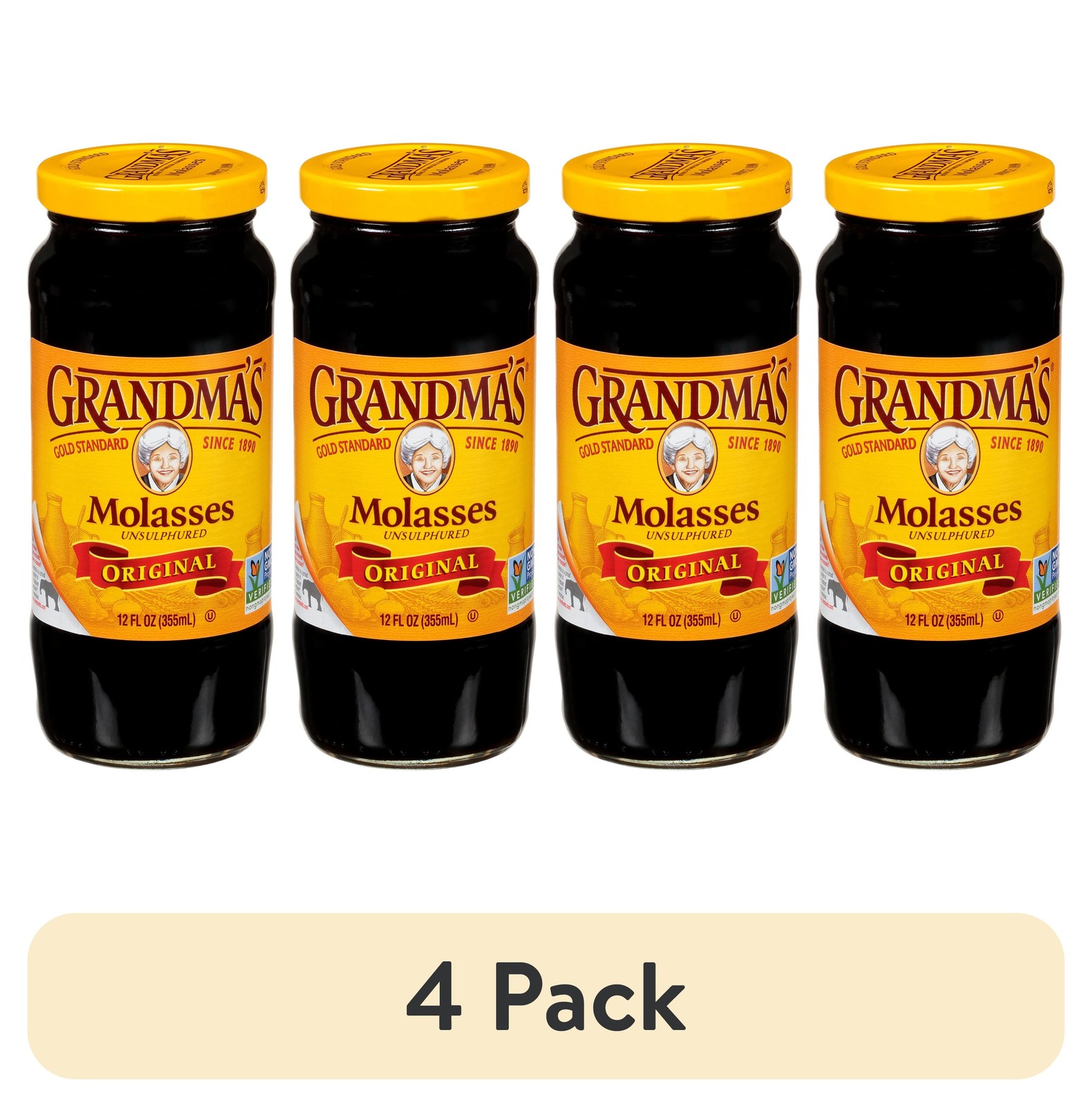 (4 pack) Grandma’s Original Molasses, Unsulphured, 12 fl oz Jar