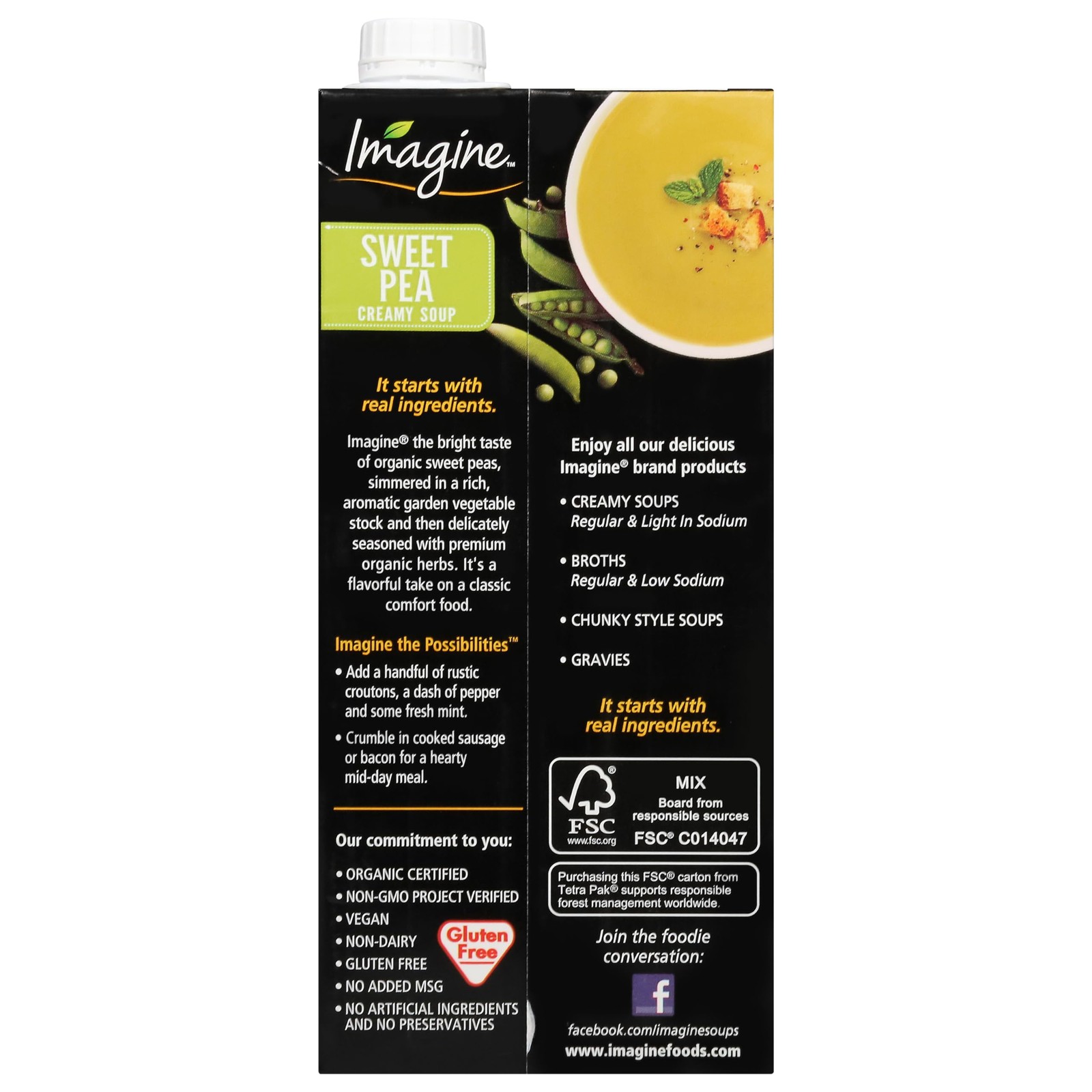 Imagine Organic Creamy Sweet Pea Soup 32 oz 32 Fl Oz (Pack of 1), No Color