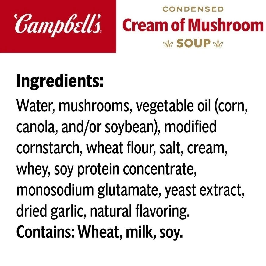 Campbell’s Cream of Mushroom Soup 10.5 oz Cans – 8 Pack.