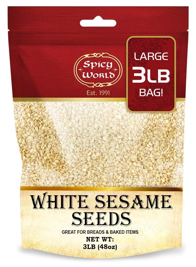 White Sesame Seeds 3 LB Bag – Natural, Raw, Hulled, Non-Gmo, Bulk Resealable Bag