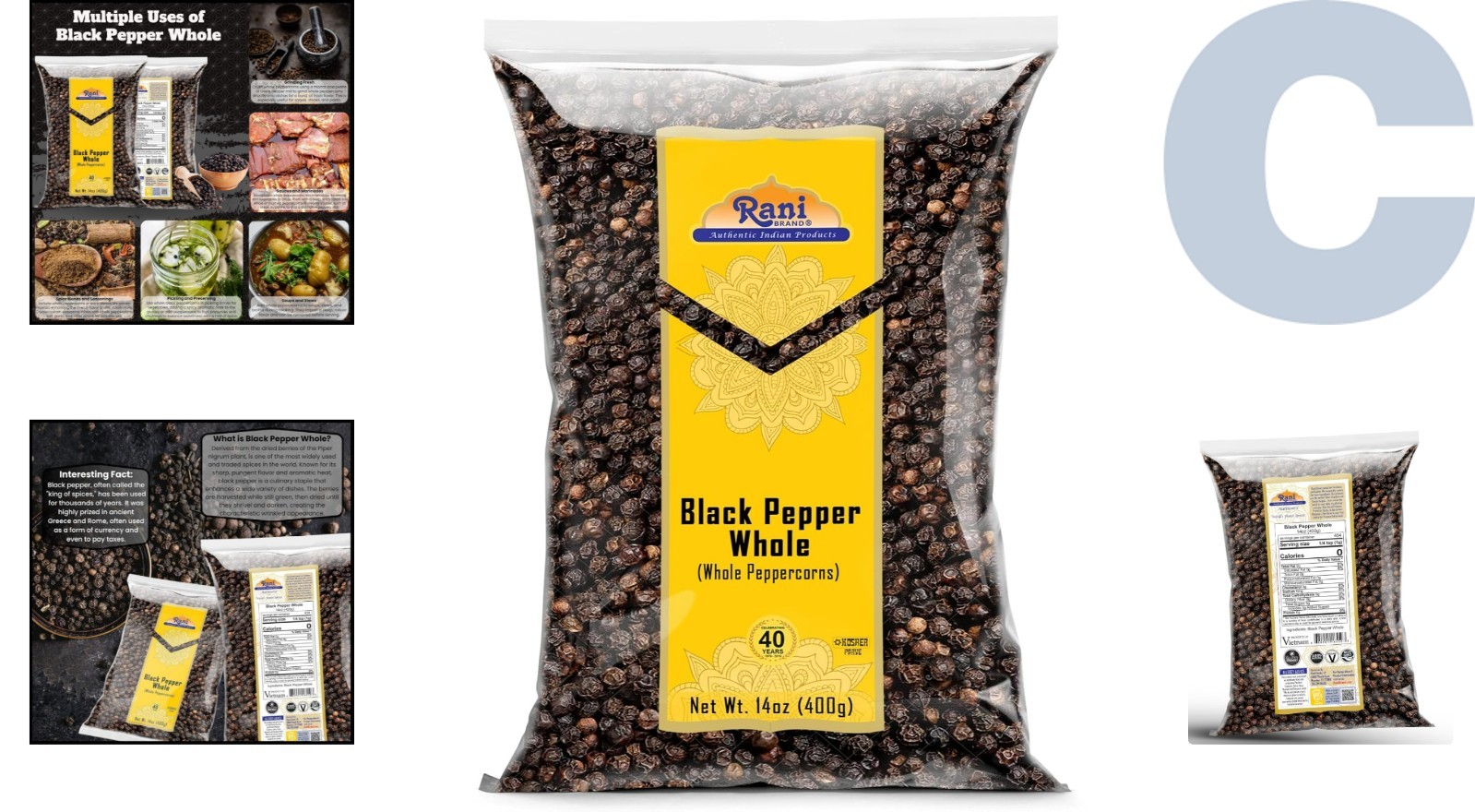 14oz Whole Black Peppercorns – Non-GMO, Gluten Friendly, Perfect for Grinders