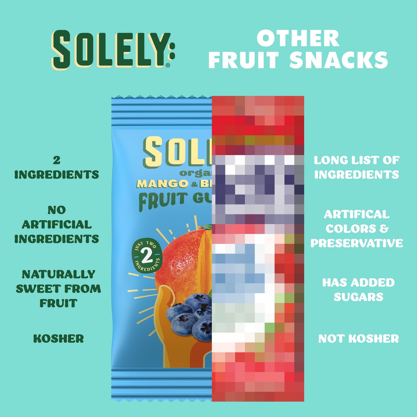 Solely Fruit Gummies Mango Blueberry 3.5 oz (Pack of 8)