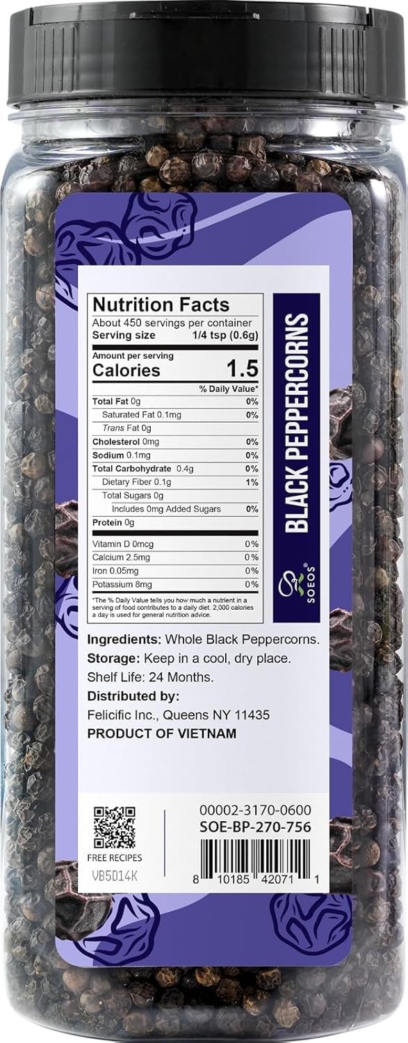 Kosher Certified Whole Black Pepper, 9.5 Ounce – Enhance Your Culinary Creations