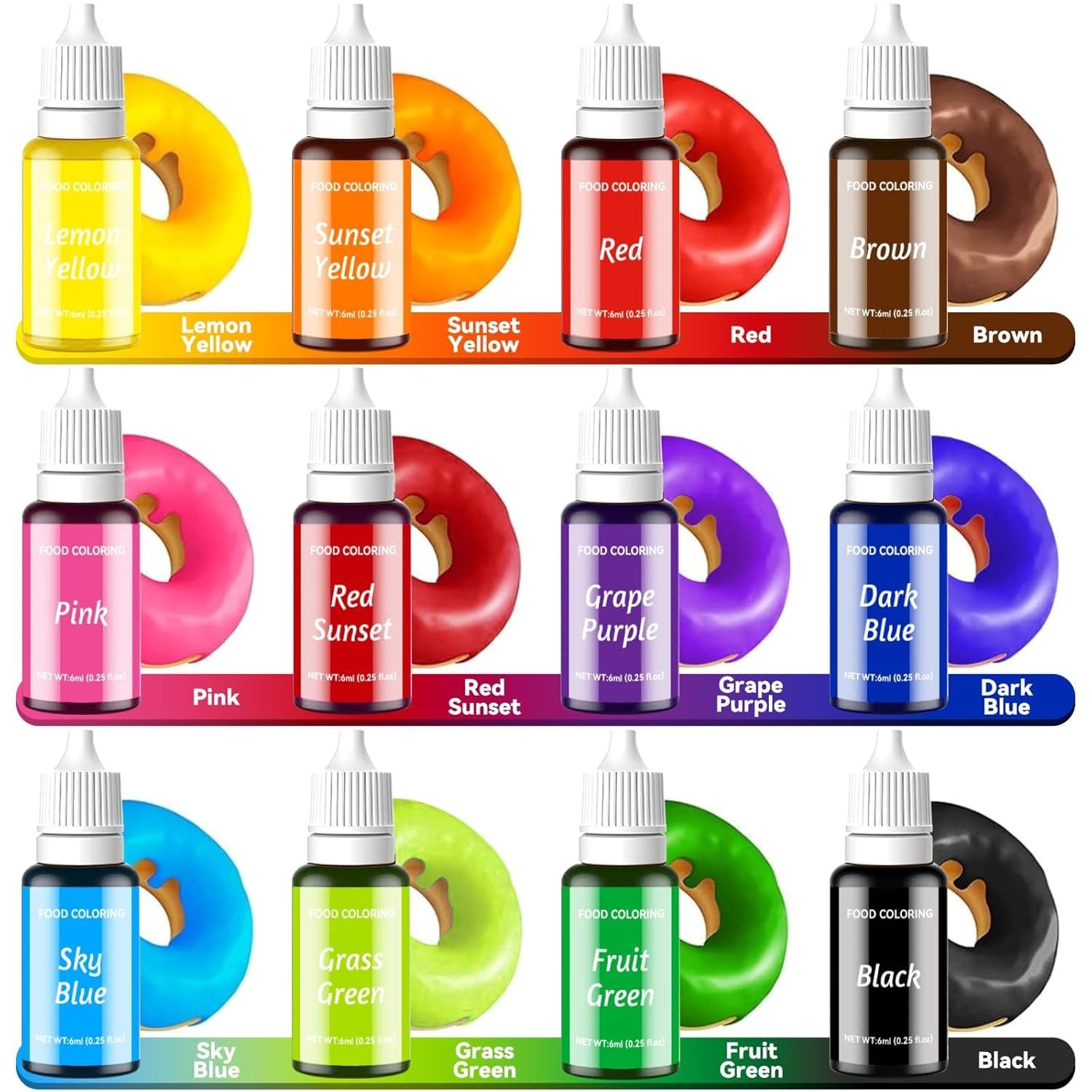 Food Coloring Liquid Set 14 Colors Grade Concentrated for Baking Icing Cake