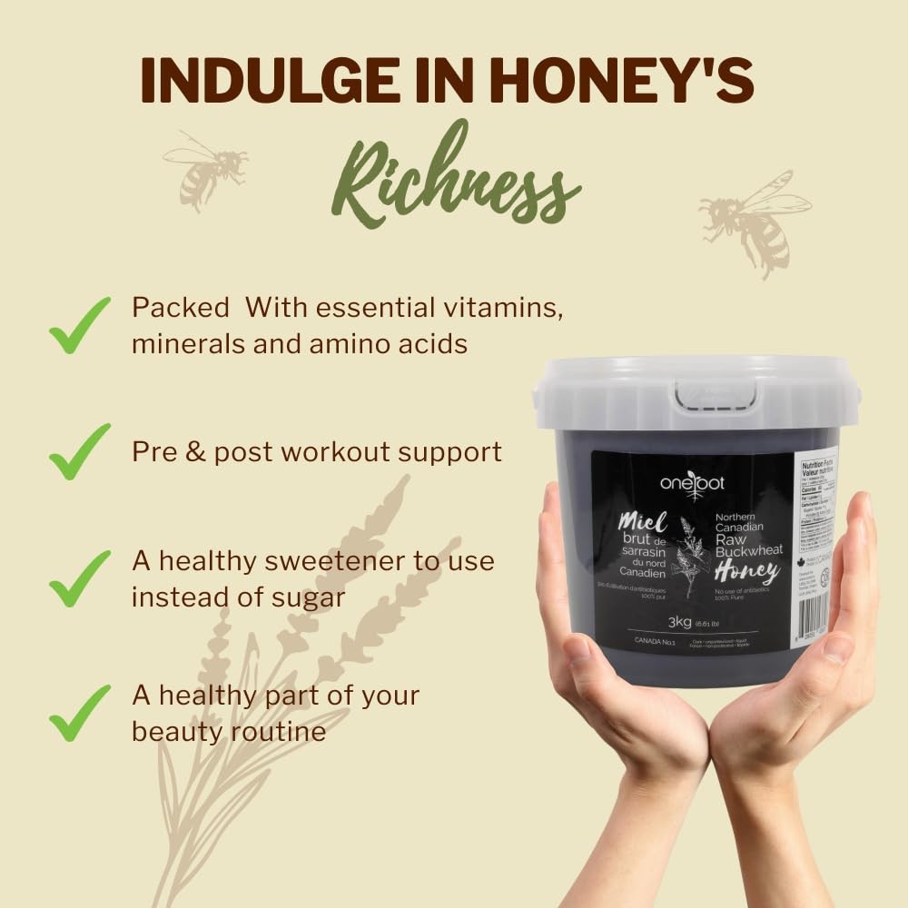 OneRoot Raw Buckwheat Honey – 6.6 lbs, Unheated & Unprocessed Dark – Nutrient…