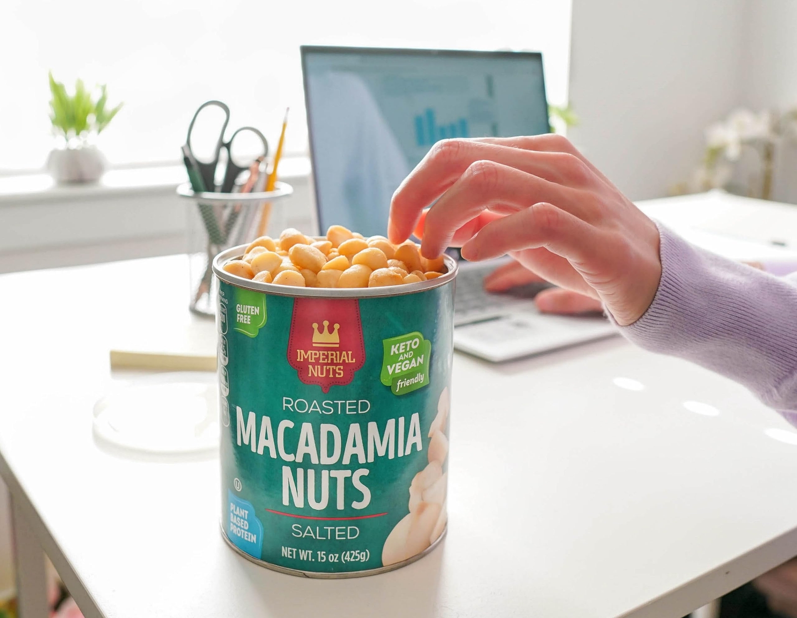 Salted Roasted Macadamia Nuts Organic Healthy Snack 15 Oz Resealable Can