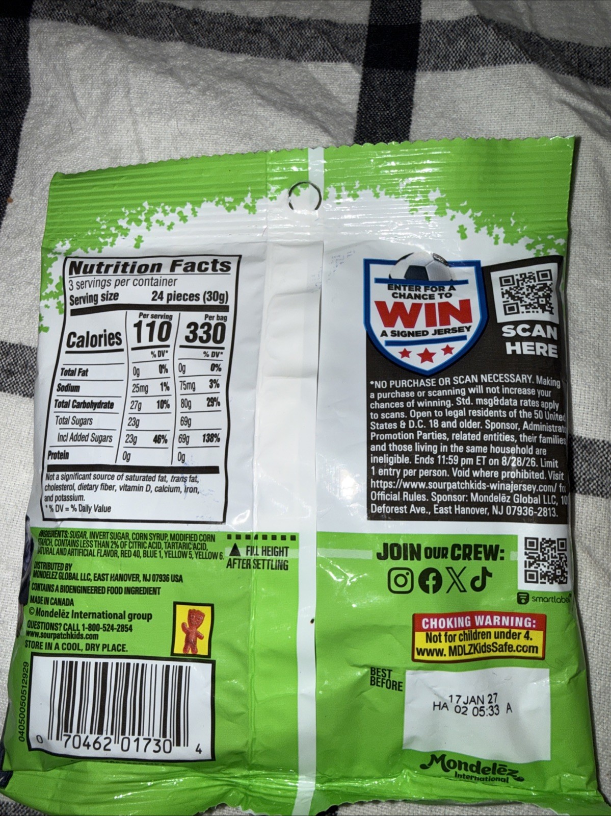10 Packs Sour Patch Kids Strikers Black Raspberry Candy 3.17oz each Exp 1/2027