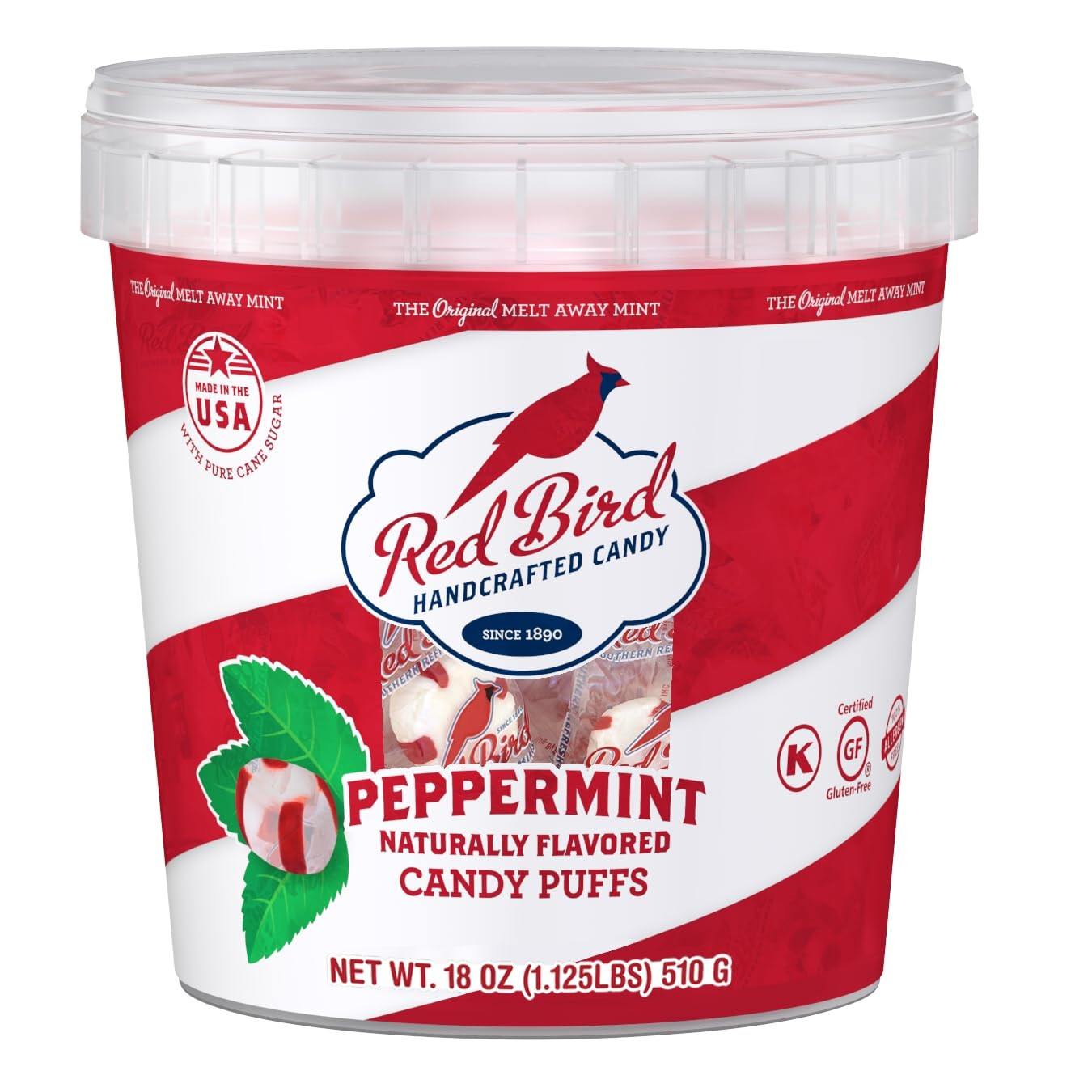 Soft Peppermint Candy, Individually Wrapped, Gluten Free Breath Mints, 18 Oz Tub