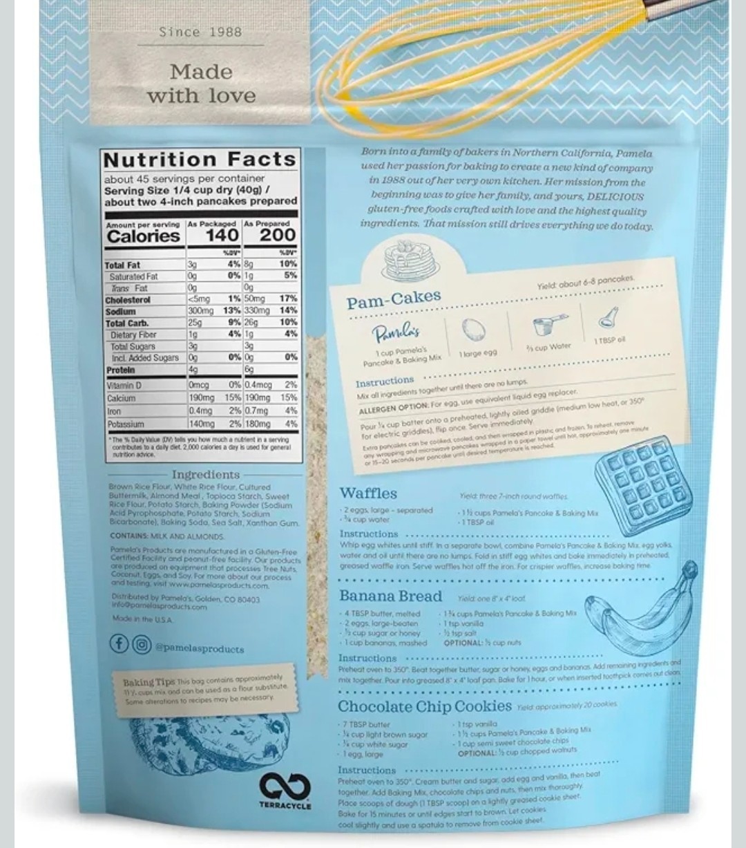 PamelaS Products Gluten Free Baking and Pancake Mix Unflavored 64 Oz