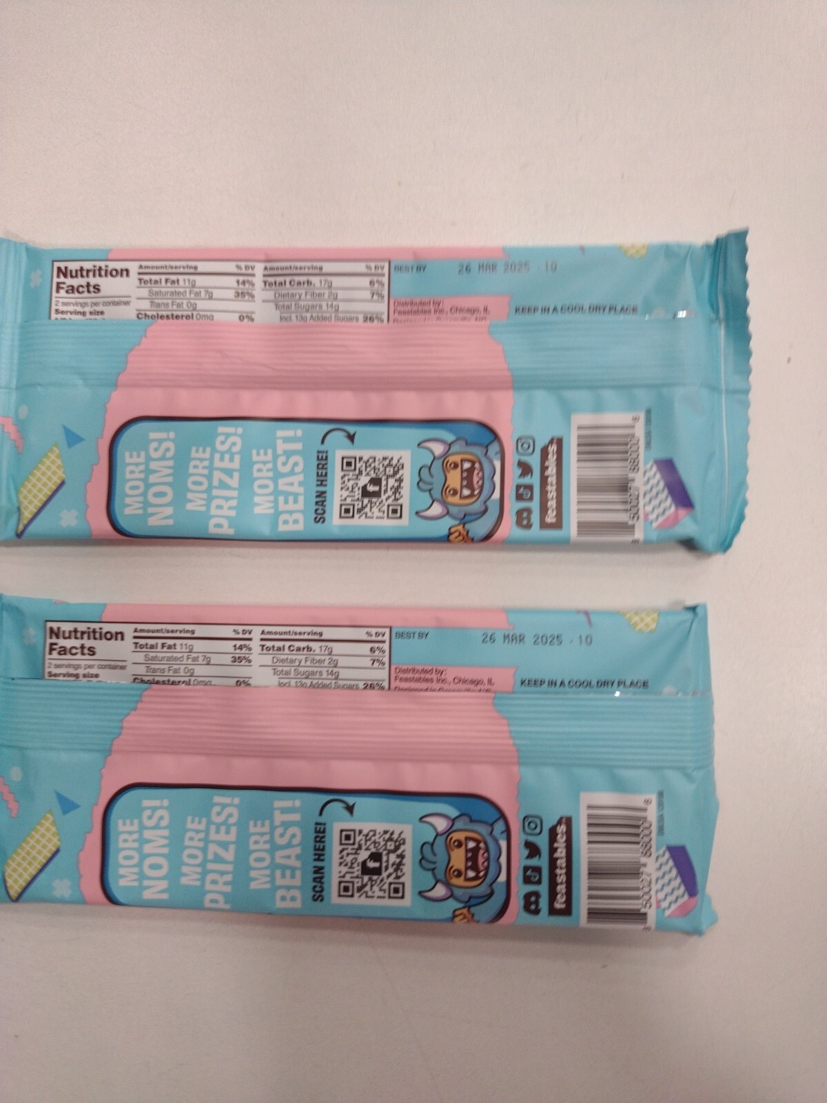 Rare Discountinued 2 Pack Mr Beast Bar Feastables ORIGINAL CHOCOLATE Bar 2.1 oz